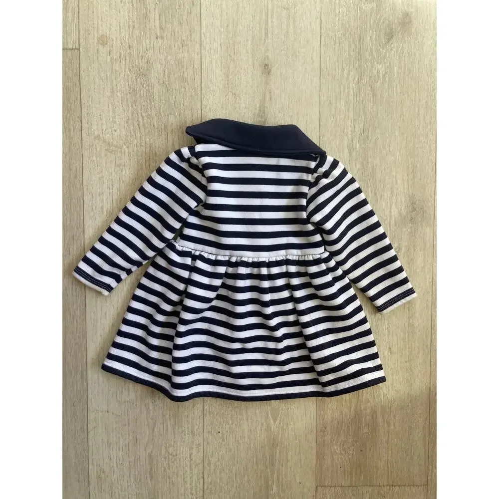 Tim Pouce Navy & White Striped Toddler Coat, Size 18M